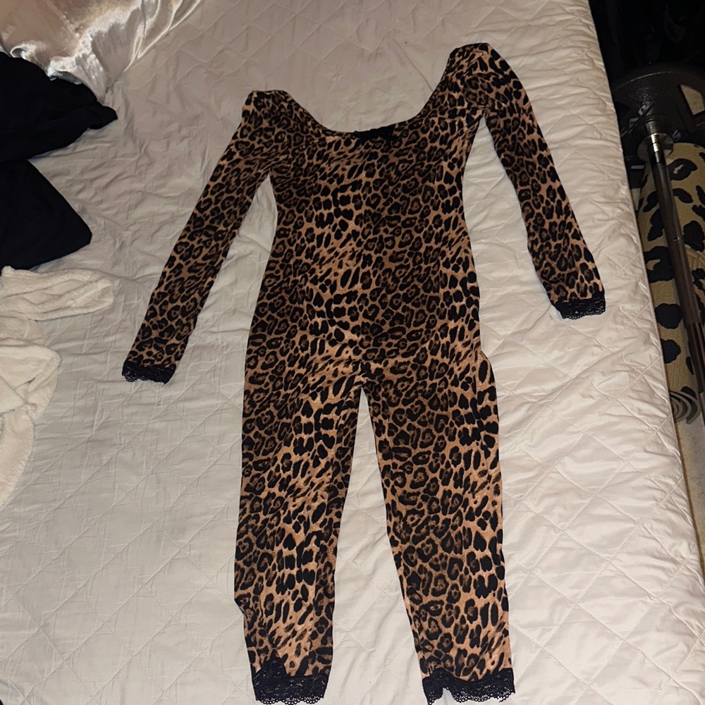 Leopard Print Long Sleeve Jumpsuit capris
